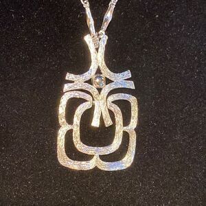 Vintage Avon Necklace Statement Pendant Silver-tone